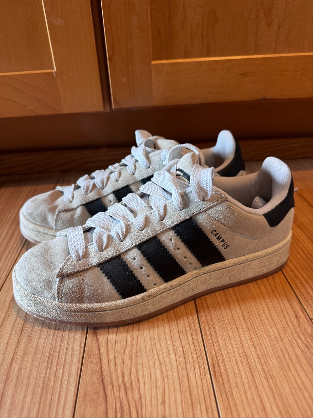 adidas Campus White and Black Suede Sneakers